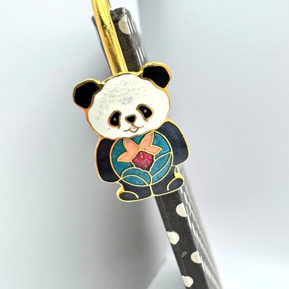 Cloisonné Set Of 2 Enamel Bookmarks Cat Panda Bear Gold-Toned Metal Multicolor - Picture 5 of 6